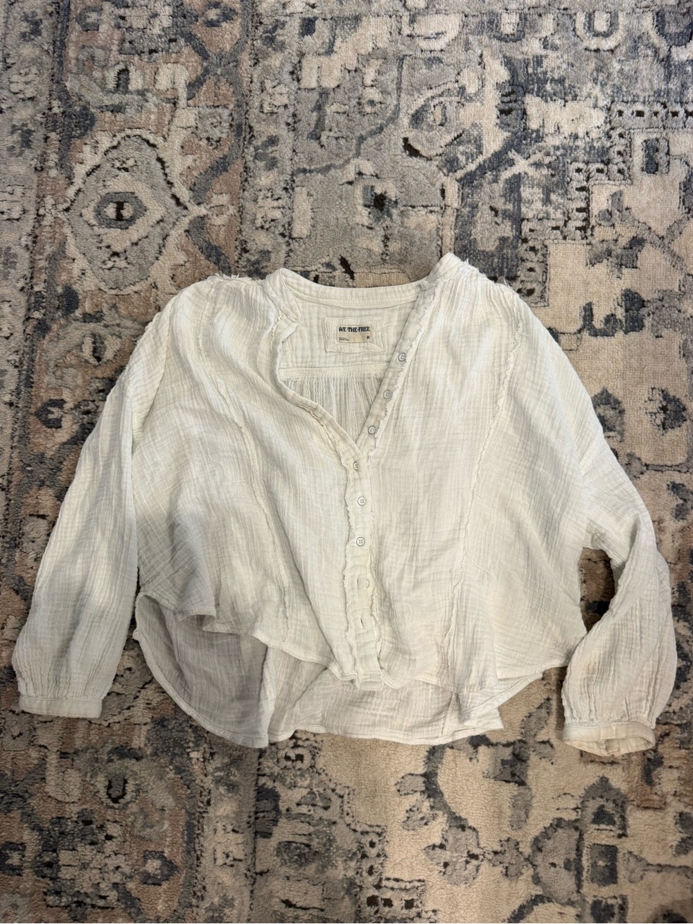 We The Free Cream Button-Front Gauze Blouse